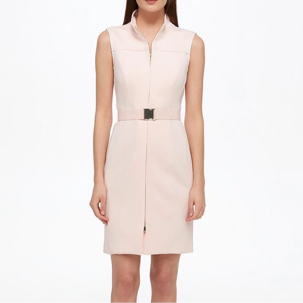 Tommy Hilfiger Scuba Front Zip Sheath Dress Tan Brown 4 - Picture 2 of 8